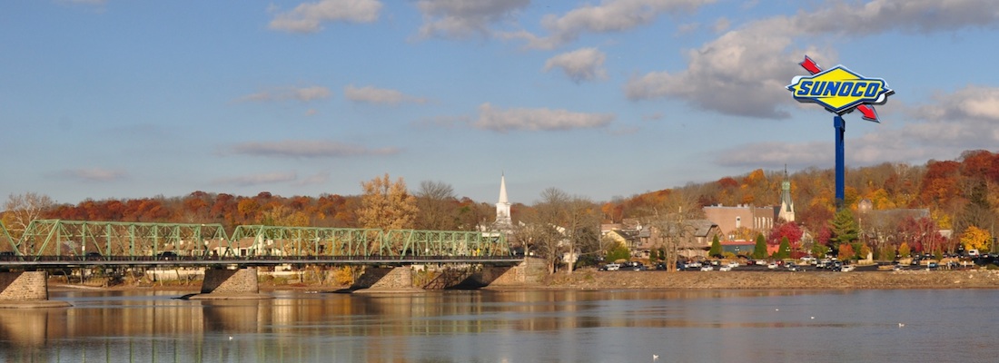 Lambertville Bridge with Sign in Background